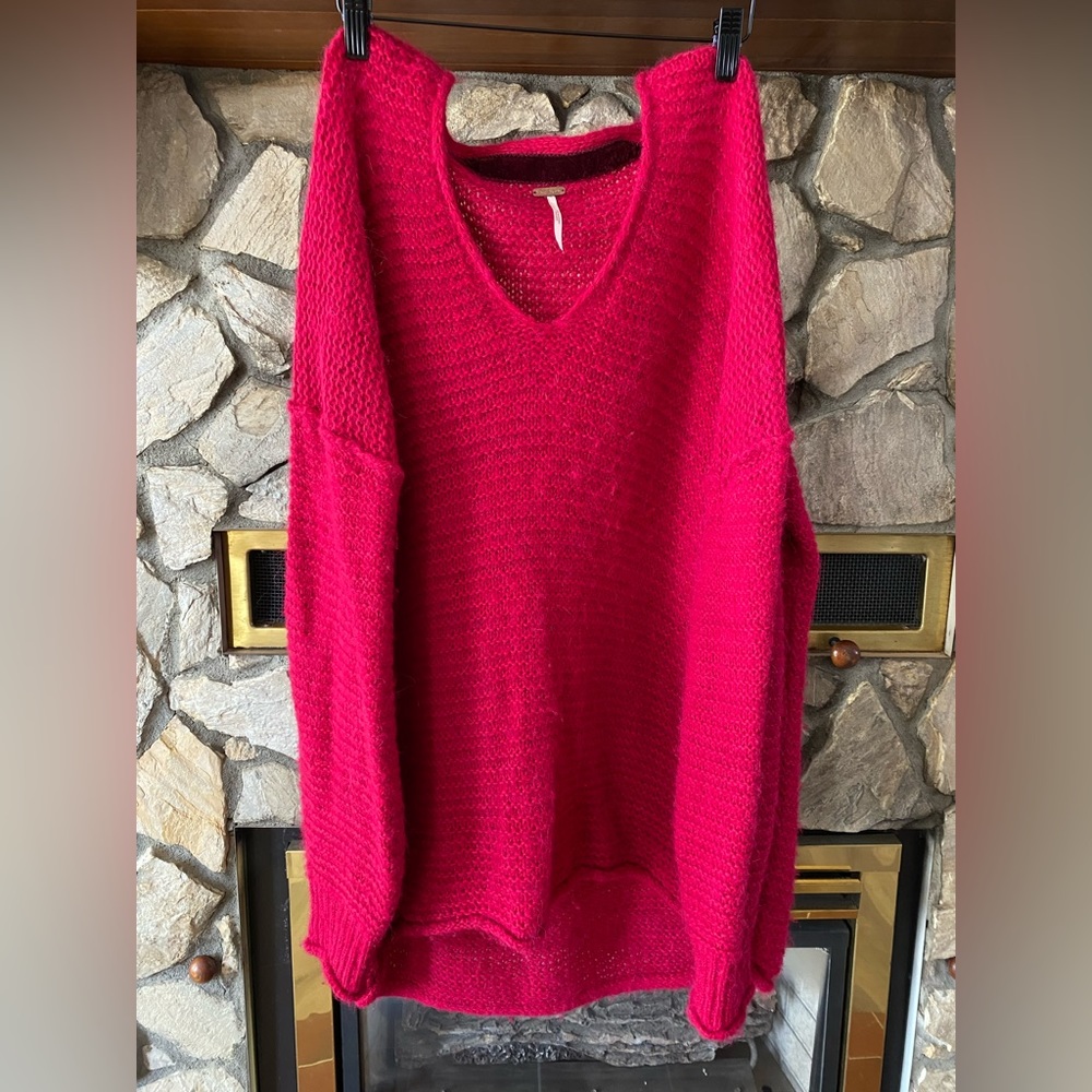 Free People Raspberry dropped shoulder sweater.